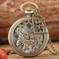 1pc Vintage Bronze Butterfly Flower Chain Pendant Pocket Watch SS69