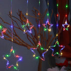 Christmas Curtain Lights LED String Lights with Tree Snowflake Star Deer Bell USB Remote 8 Modes Home Decor