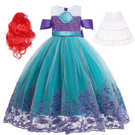 Supertaro Chen Ariel Princess Cosplay Dress for Girls, Floral Mesh Ball Gown