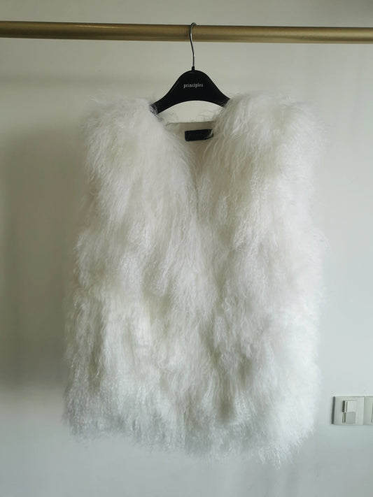 New Real Sheep Fur Vest 100% Natural Mongolia Fur Gilet Pure Long Fur Genuine Fur Oversize Vest ksr801