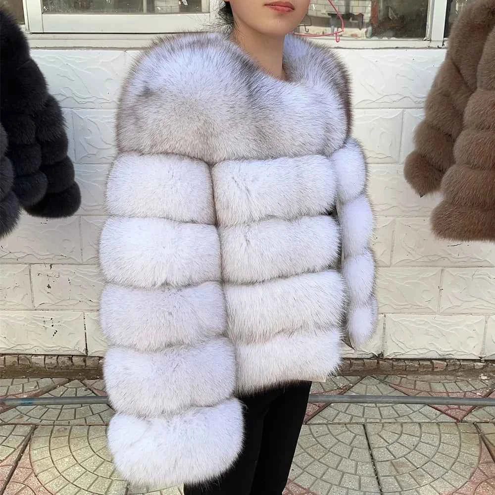 QUEENTINA Fox Fur Coat Real Winter Women'S Fashion Brown 2025 Leather And Skin Clothing Natural New In Coats & Jackets Outerwear