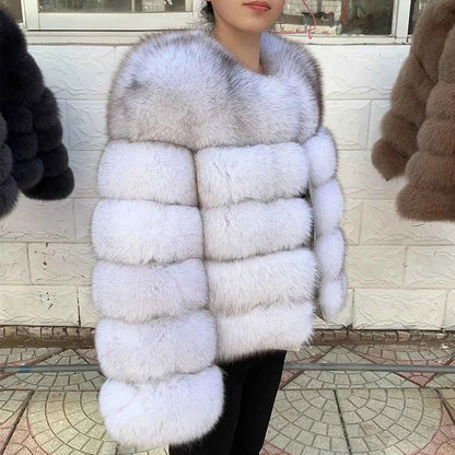 QUEENTINA Fox Fur Coat Real Winter Women'S Fashion Brown 2025 Leather And Skin Clothing Natural New In Coats & Jackets Outerwear