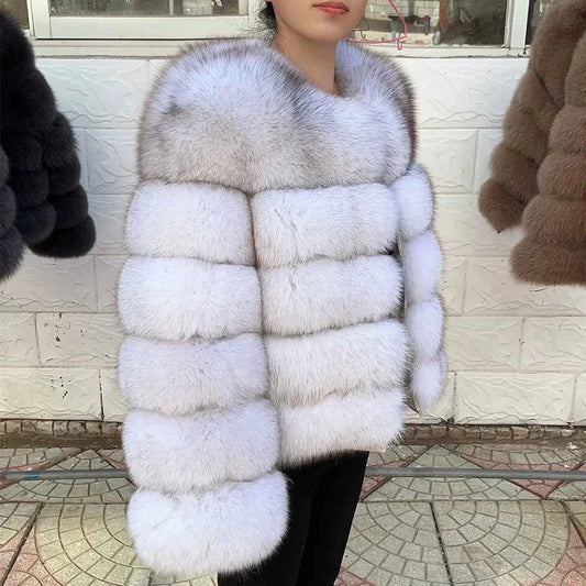 QUEENTINA Fox Fur Coat Real Winter Women'S Fashion Brown 2025 Leather And Skin Clothing Natural New In Coats & Jackets Outerwear