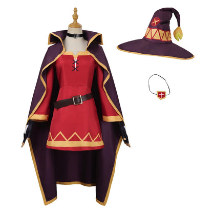 Megumin Anime Cosplay Costume Set with Wig for Women Sorceress Dress