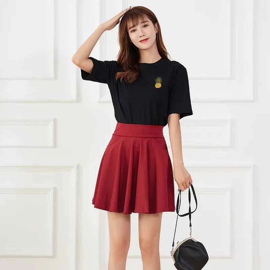 New Black Pocket Shorts Skirt Women's Basic Safety Pants Skirts School Flared Casual Mini Skater Medium Pleated Plus Size 4XL