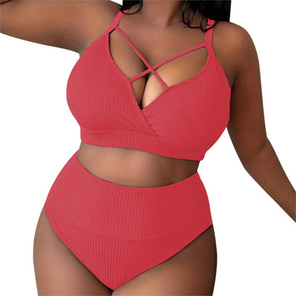 Plus Size Swimsuit Women Big Breast Bikini Set 2024 Sexy Two Pieces Bikinis High Waisted Swimwear Brazilian Bathing Suit SS69