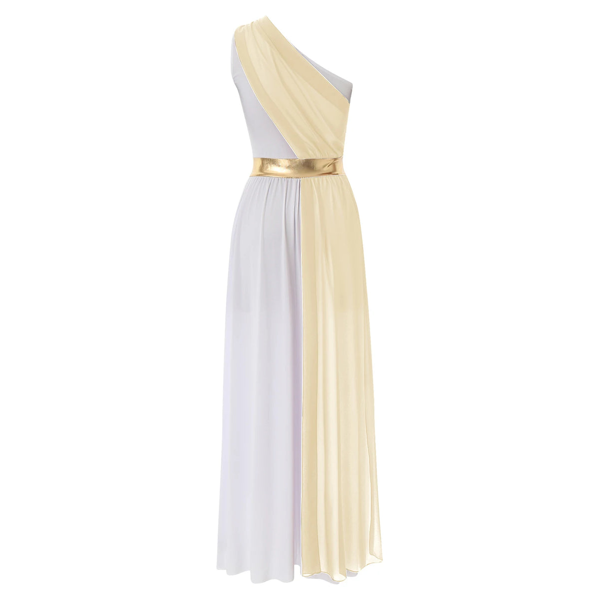 SS69 Womens One-Shoulder Greek Goddess Costume Dress with Chiffon Overlay