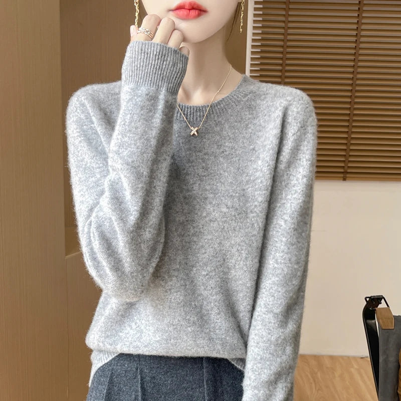 Addonee Women's 100% Merino Wool O-Neck Pullover Sweater - Heavyweight Knit