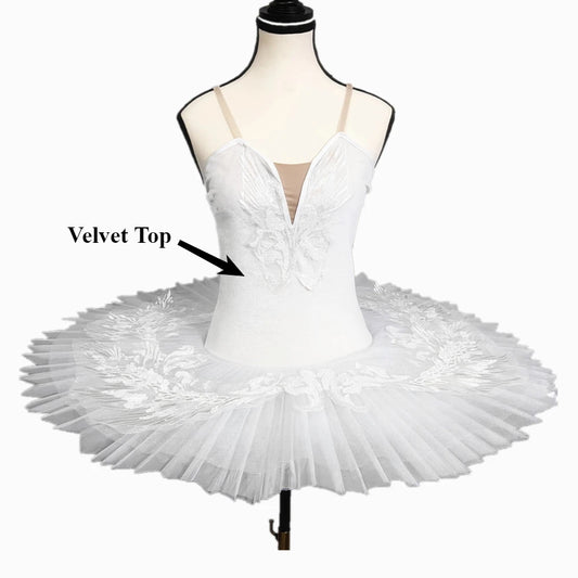 Yackalasi Professional White Swan Lake Pancake Ballet Tutu with Sequins