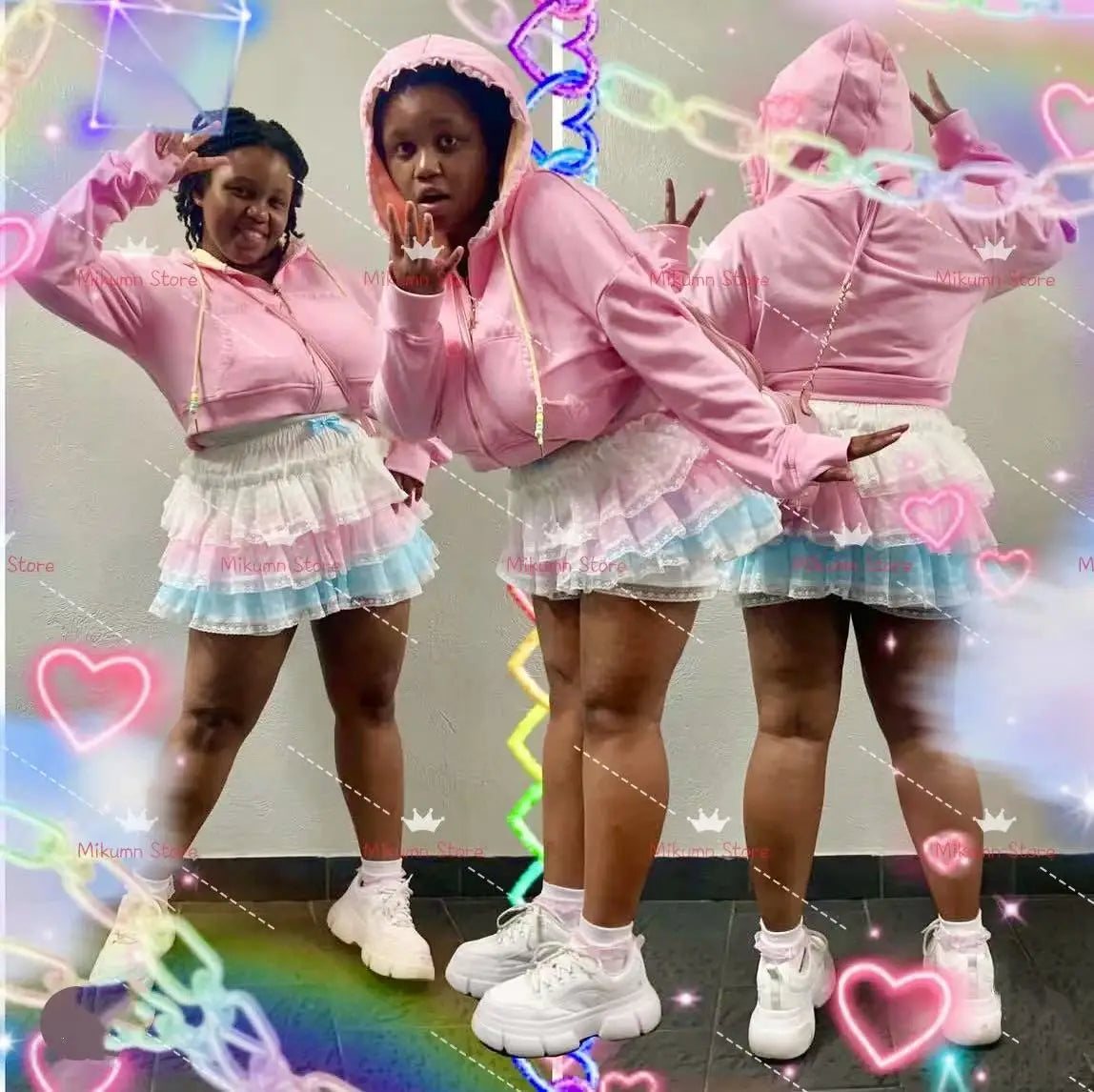 Mikumn Harajuku Sweet Lace Shorts Skirts Y2k Japanese Lolita Kawaii JK Ruffles Bloomers Women Elastic Waist Safety Short Pants SS69