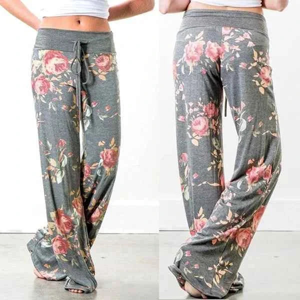 Plus Size Women S-8XL Fashion Casual Loose Stretch Printing Drawstring  Lounge Pants Pajama Long Wide Leg Pants