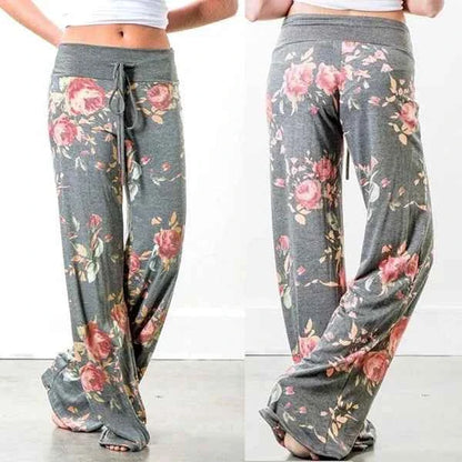 Plus Size Women S-8XL Fashion Casual Loose Stretch Printing Drawstring  Lounge Pants Pajama Long Wide Leg Pants