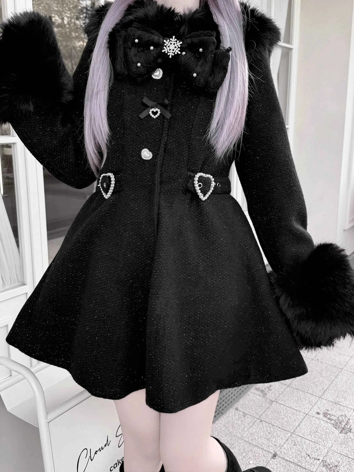 Original Japanese Mass-Produced Lace Jackets Girls Women Cute Bow Waist Cinch Heavy Drill Button Slim Fit Elegant Black Coat