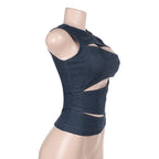 Talenza Women's Sleeveless Round Neck Vest Summer Solid Color Hollow Slim Vest Top Fashion Sexy Streetwear Women's Slim Vest Top SS69