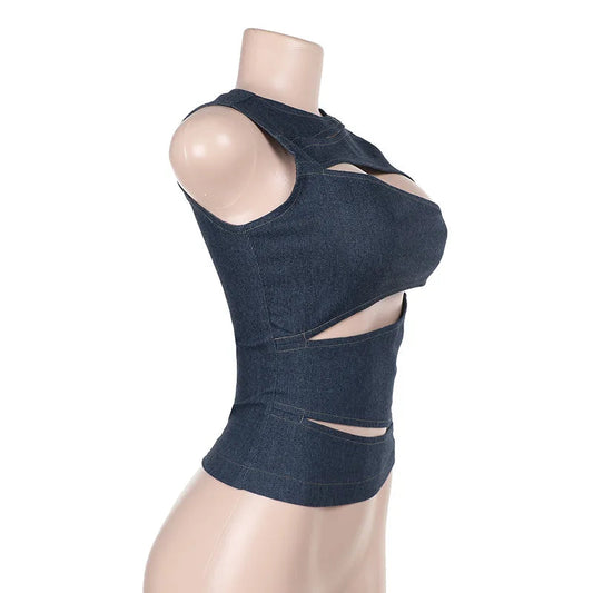 Talenza Women's Sleeveless Round Neck Vest Summer Solid Color Hollow Slim Vest Top Fashion Sexy Streetwear Women's Slim Vest Top SS69