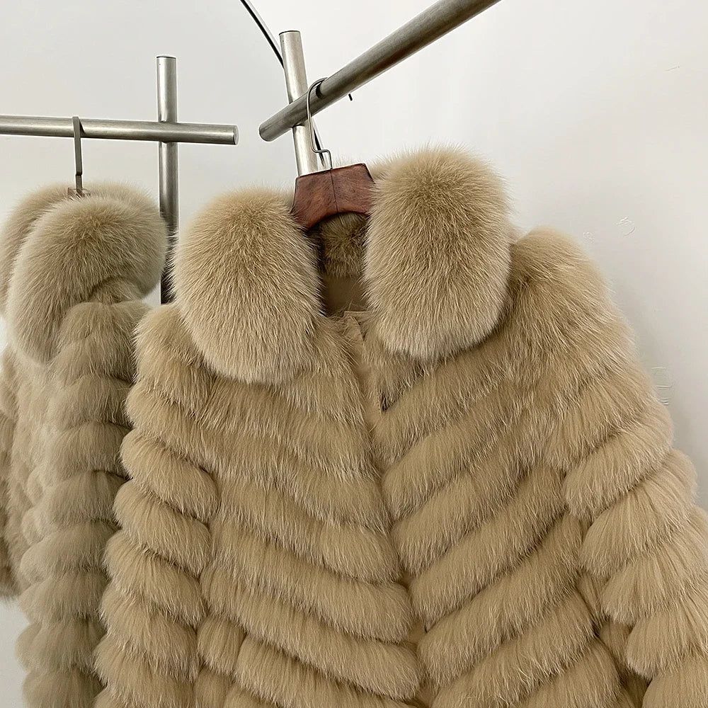 OFTBUY Women's Real Fox Fur Coat - Thick Warm Winter Jacket