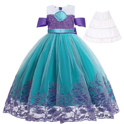 Supertaro Chen Ariel Princess Cosplay Dress for Girls, Floral Mesh Ball Gown