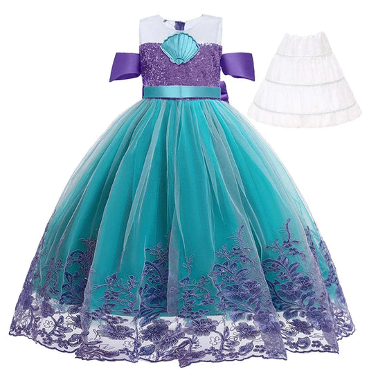 Supertaro Chen Ariel Princess Cosplay Dress for Girls, Floral Mesh Ball Gown