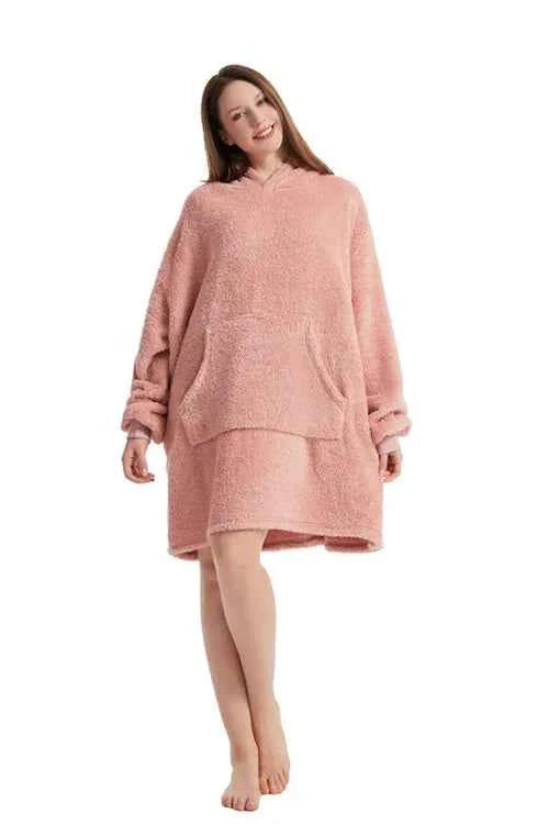 New Winter Women Double-faced Fleece Hoodie Blanket Oversize Large Pocket Warm Couple Loose Sweatshirts Women And Men Robe