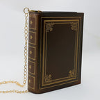 Book Look Handbag Old Brown Leather Book with Gold Design Shoulder Bag Purse