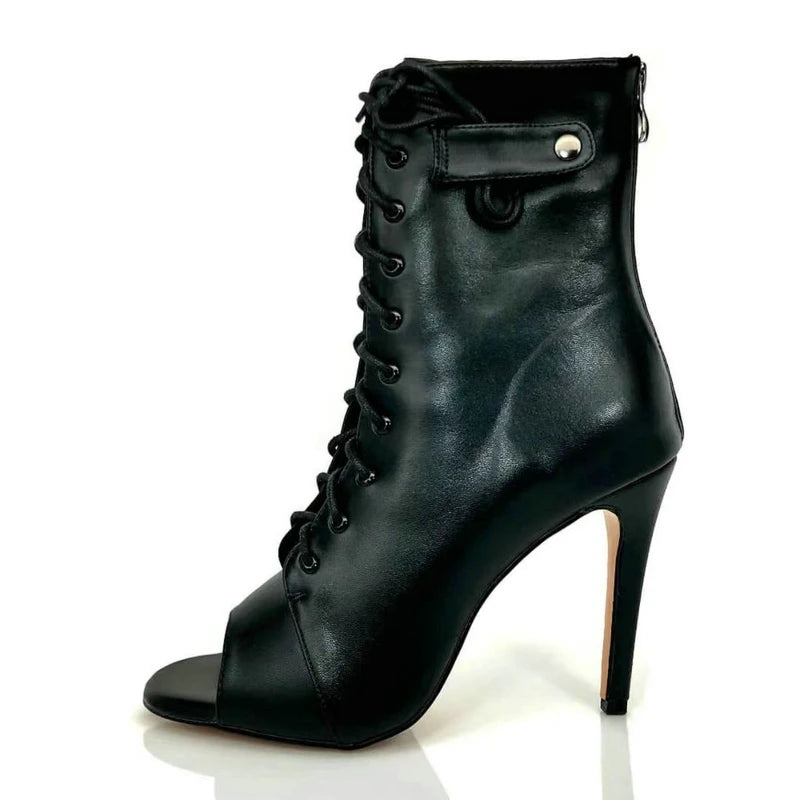 Women's Black Peep-Toe High Heel Stilettos Size 46 New Fashion Brand Party Boots for Ballroom Latin Jazz Dance Sexy Party Shoes SS69