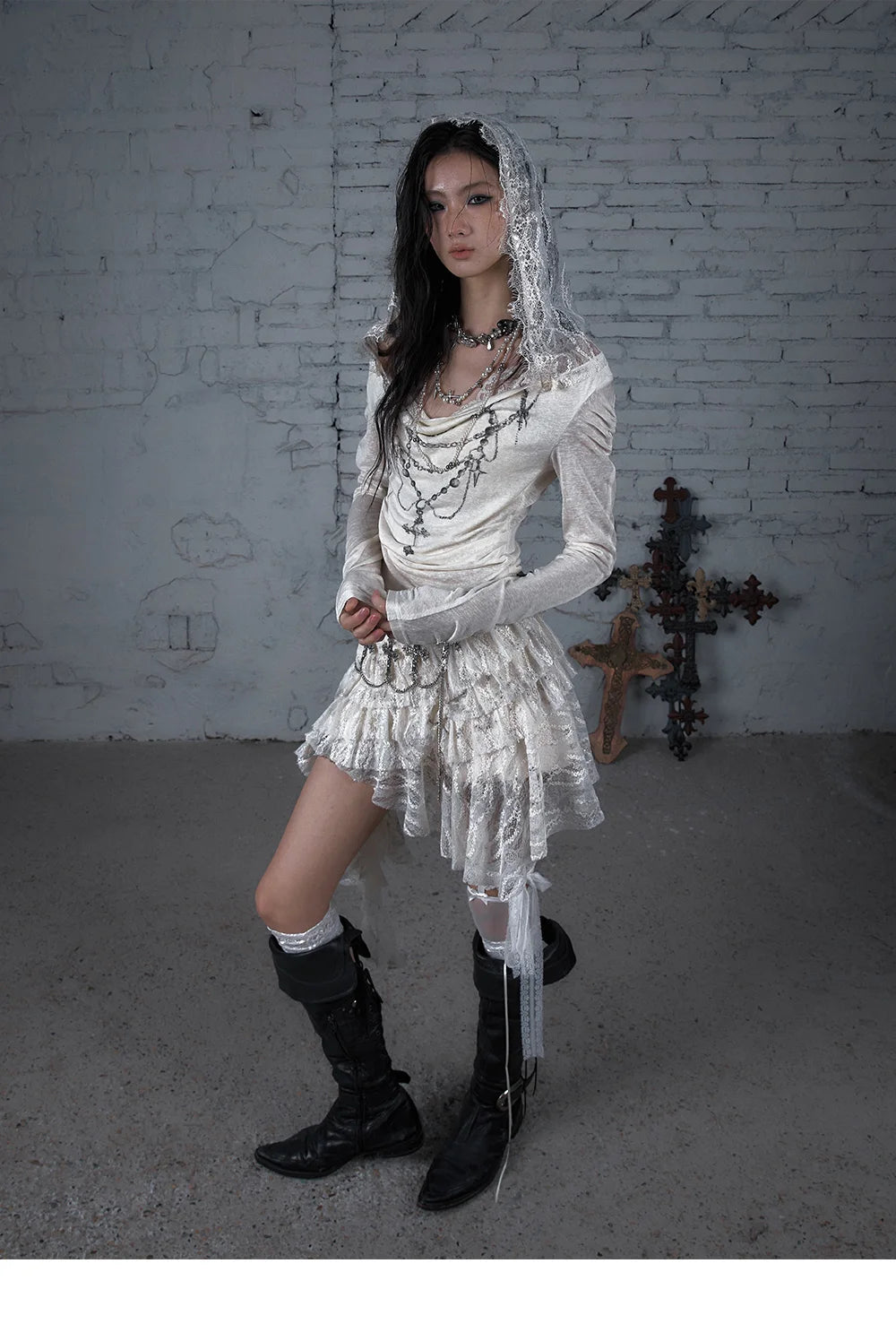 NO ROMANCE Fairy Sexy Punk Printing Half Transparent Lace Patch Knitted Long Sleeve Hooded Dresses Rock Gothic Design Vestidos SS69