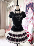 Punk Subculture 2 Piece Matching Suits Women Y2K Leopard Bow Cami Top Ruffle Denim Skirt Retro Harajuku Daily Outfits