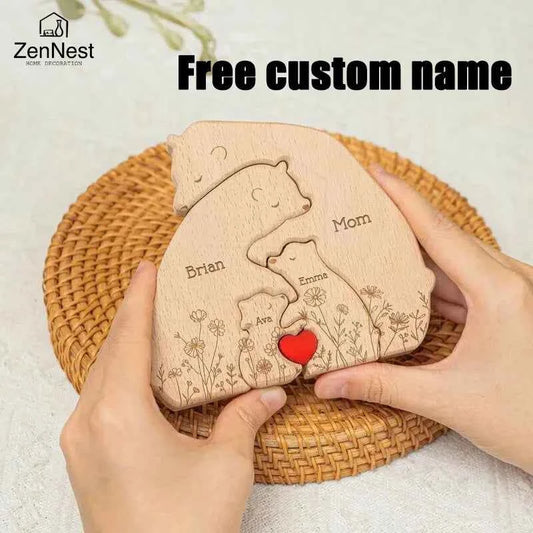 Artistic Wooden Puzzles, Little Bear Family Personalized Name Puzzles, Thanksgiving Christmas Gifts, Home Tabletop Decorations