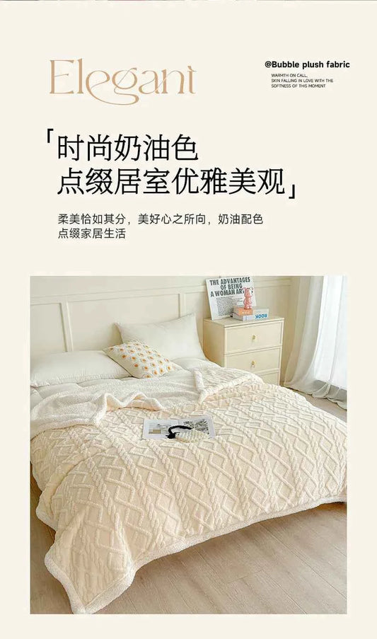 1pc Coral Fleece Blanket for Winter Thick Soft Bedspread Warm Plaids for Beds Single/Queen/King Solid Color Thow Blankets/Plaids