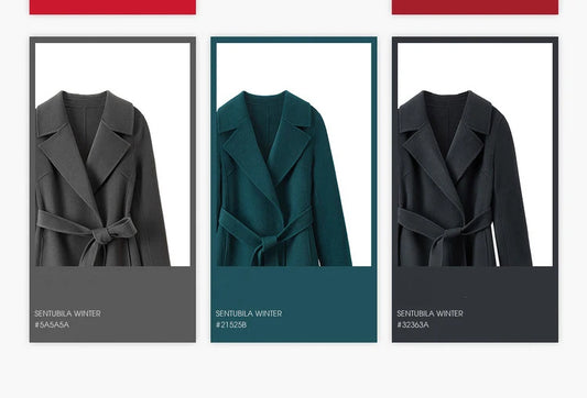 SENTUBILA Women 100% Wool Long Wrap Coat 2026 Elegant Notched Collar Belted Warm Double Faced Woolen Winter Overcoat W24O43352