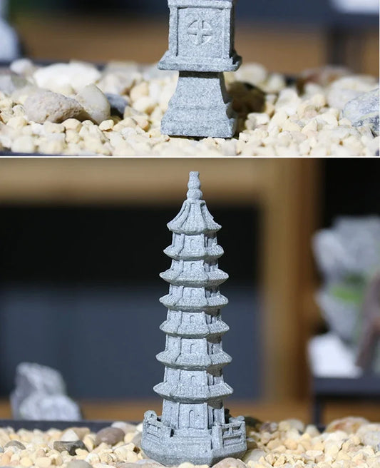 Miniature Sandstone Zen Tower Ornament for Bonsai Garden and Fish Tank