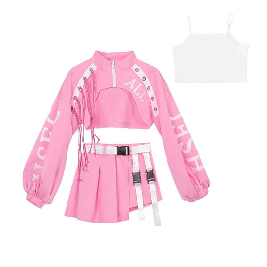 ZZL K-pop Stage Girls' Fashionable Outfit Jazz Dance Performance Suit Kids Hip-hop Fashion Costume Cool Children's Runway Wear SS69