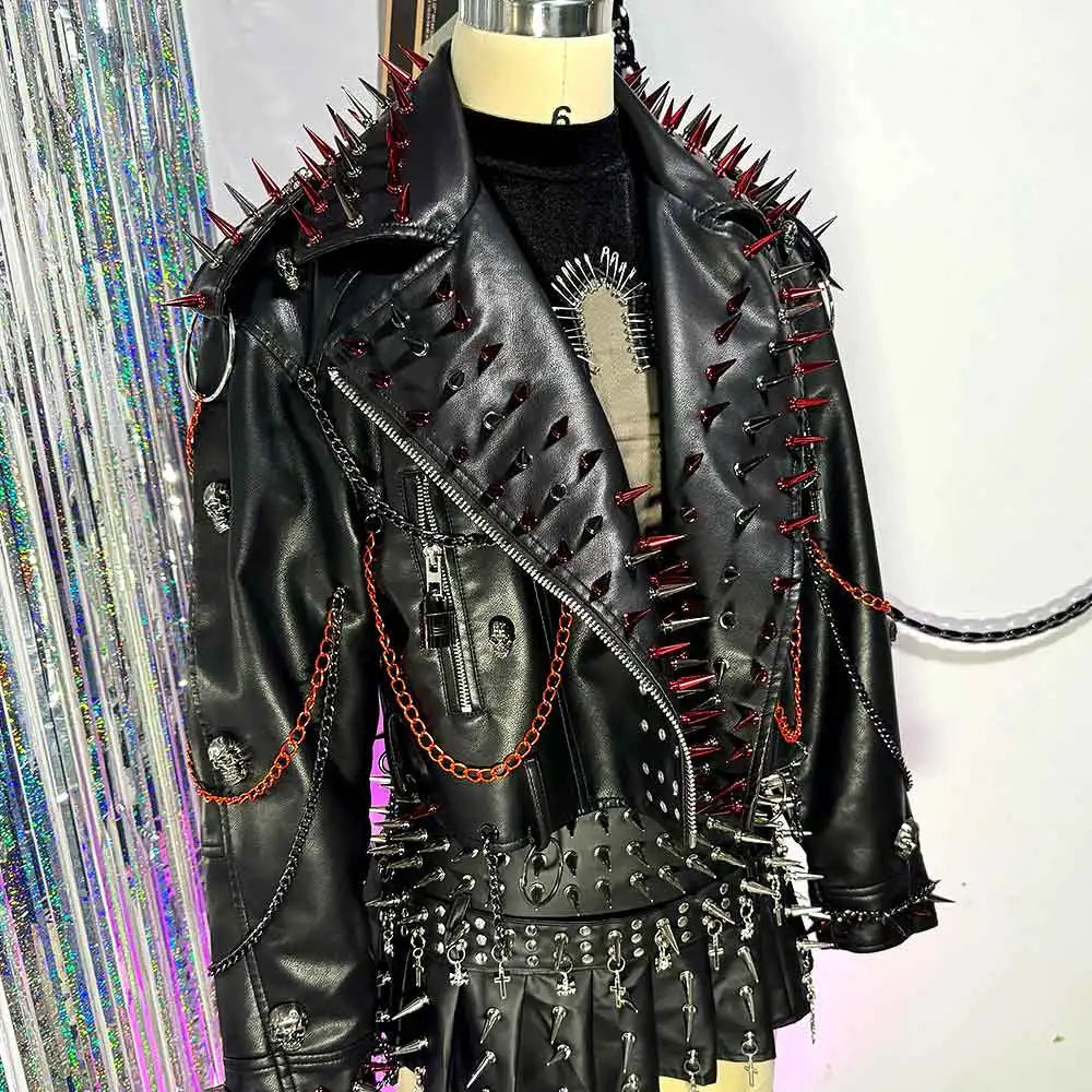 Women's Y2K Goth PU Leather Jacket with Spikes