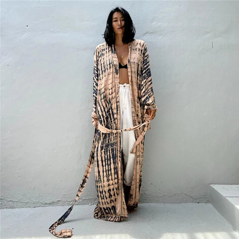 Tie Dye Kimono Swimsuit Cover-Up for Women - Flowy Rayon Beach Dress