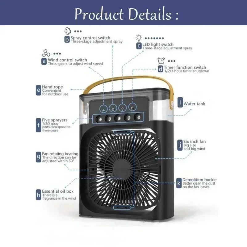 New 3 In 1 Fan AIr Conditioner Household Mini Air Cooler LED Night Light Portable Humidifier Air Adjustment Fan Office Home Fan SS69