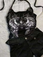 Gothic Punk Sleeveless Tops Women Y2k Cropped Vest Summer Retro Style Tank Top Female Streetwear Printed Casual Slim Fit Tees
