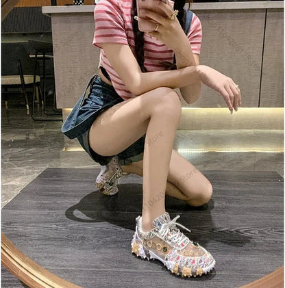 Women's Casual Sneakers Fashion Luxury Rhinestone Ladies Shoes 2024 New Outdoor Platform Female Sports Shoes Vulcanized Shoes SS69
