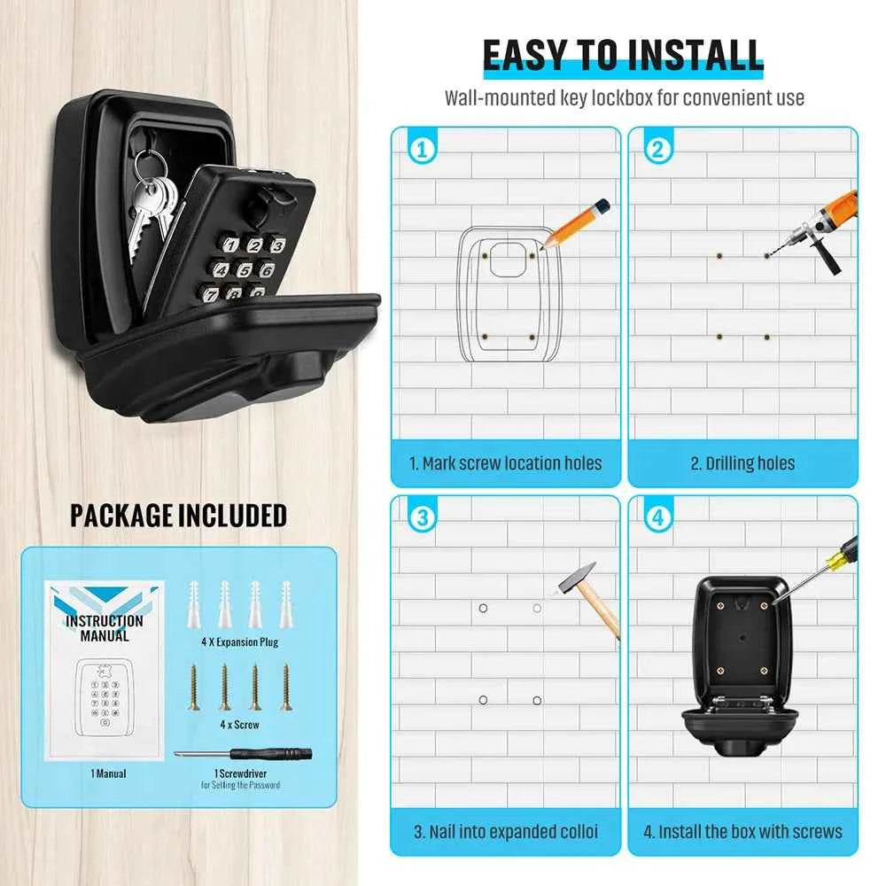 Waterproof Wall Mounted Key Safe Box Anti-theft Key Storage With Combination Password Lock Homestay Office Home Indoor Outdoor