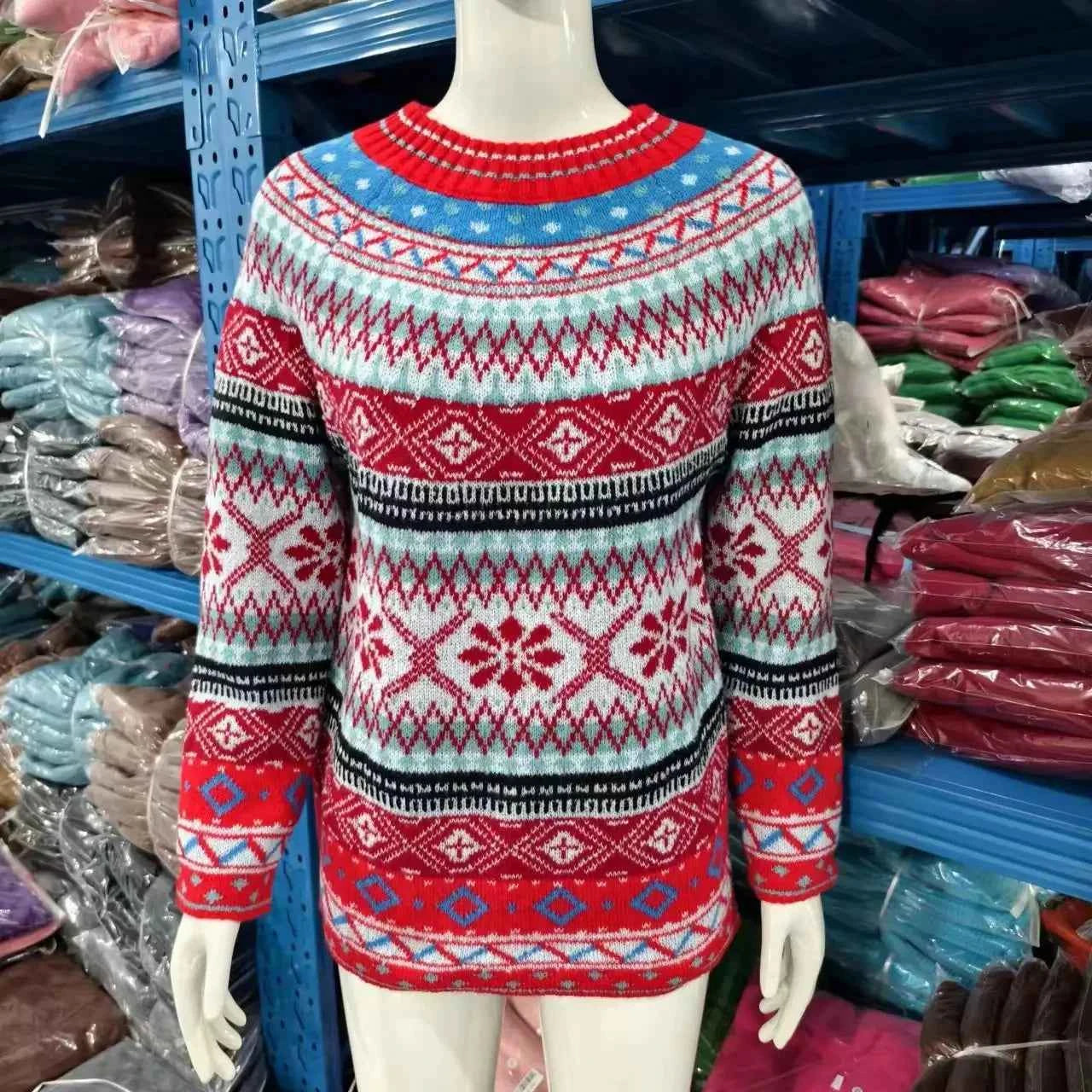 Spring Knitted Women's Sweater O-neck Long Sleeve Casual Loose Sweater Elegant Trendy Print Female Winter Fashion Ladies Clothes