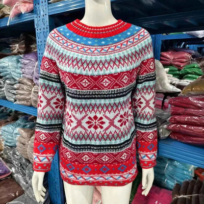 Spring Knitted Women's Sweater O-neck Long Sleeve Casual Loose Sweater Elegant Trendy Print Female Winter Fashion Ladies Clothes