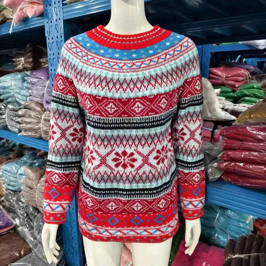 Spring Knitted Women's Sweater O-neck Long Sleeve Casual Loose Sweater Elegant Trendy Print Female Winter Fashion Ladies Clothes