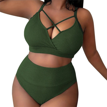 Plus Size Swimsuit Women Big Breast Bikini Set 2024 Sexy Two Pieces Bikinis High Waisted Swimwear Brazilian Bathing Suit SS69