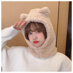 Winter Cartoon Hat With Mask Bear Lamb Beanie Hats Warm Thickened Ear Protection Skullies Beanies for Women Girl Kawaii SS69