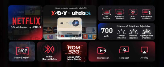 XGODY Gimbal N6 Pro 4K Projector Netflix Officially 700 Ansi Native 1080P Auto Focus Whale OS TV for Movie Home Theater