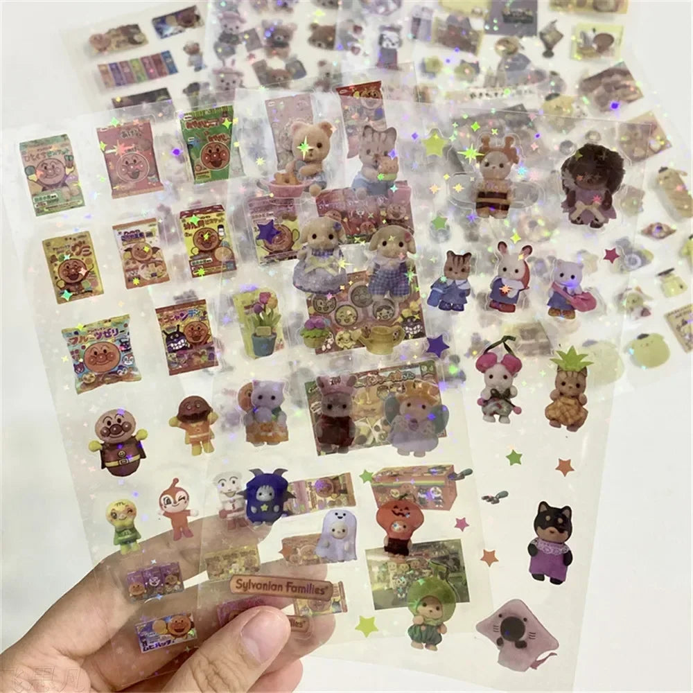 12pcs/10pcs Kawaii Glitter Stickers Transparent Journal Stickers PET Scrapbooking Cut Film Toploader Scrapbooking Deco Home SS69