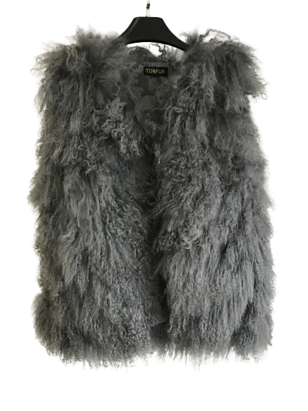 Real Mongolia Sheep Fur Vest - Natural Long Fur Gilet