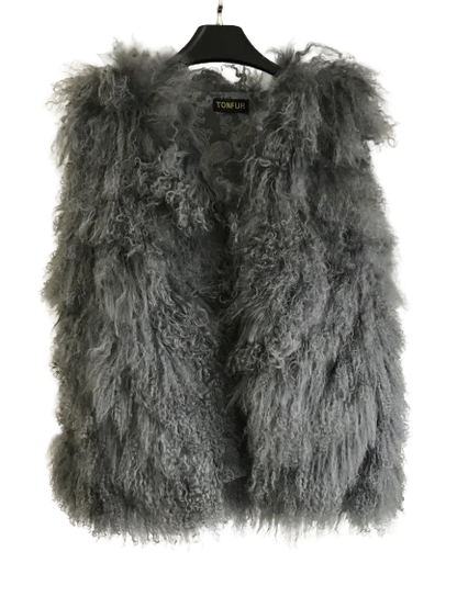 New Real Sheep Fur Vest 100% Natural Mongolia Fur Gilet Pure Long Fur Genuine Fur Oversize Vest ksr801