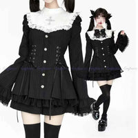 2025 Autumn Gothic Lolita Dress Sweet Heart Black Bow - Elegant Long Sleeve Short Dress with Lace Trim Slim Fit Waist for Women