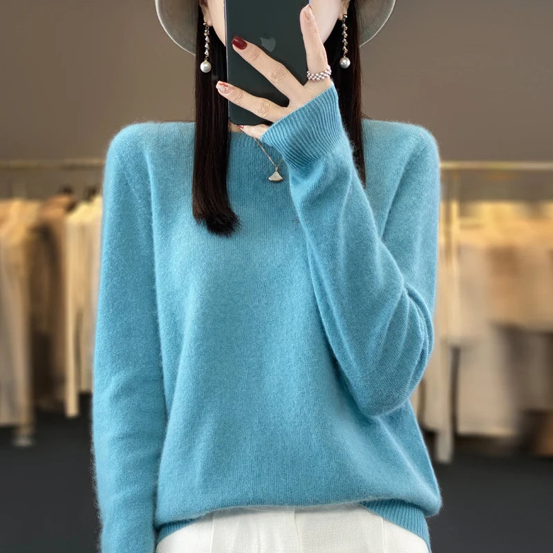 Addonee Women's 100% Merino Wool O-Neck Pullover Sweater - Heavyweight Knit