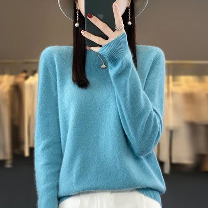 Addonee Women's 100% Merino Wool O-Neck Pullover Sweater - Heavyweight Knit